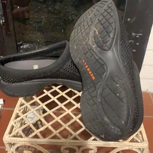 Merrell black slip on mules